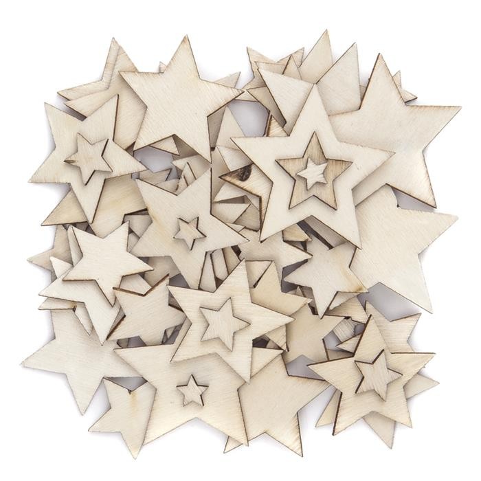 Kształty drewniane GWIAZDKI MIX 120szt.