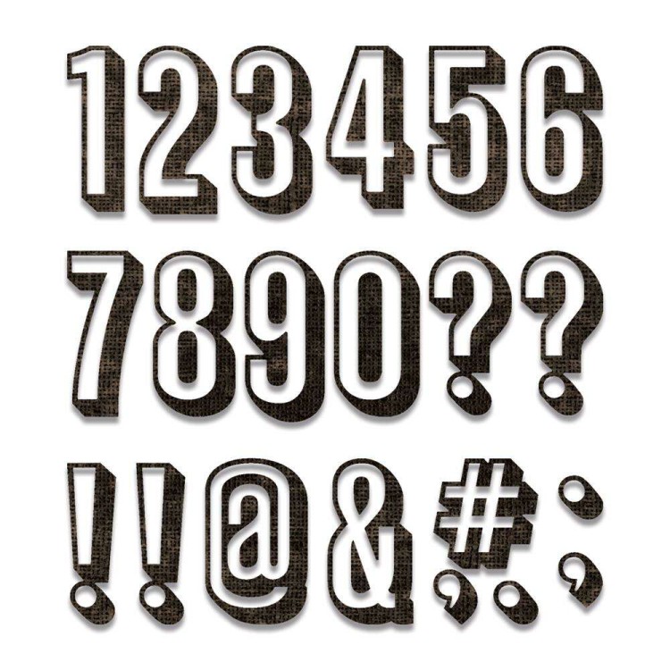 Zestaw wykrojników Thinlits Alphanumeric Shadow Numbers 21szt.