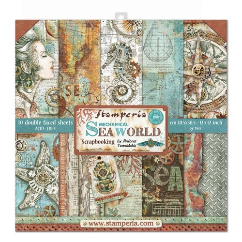Blok papierów scrapbookingowych Stamperia Sea World 30x30cm 10 arkuszy