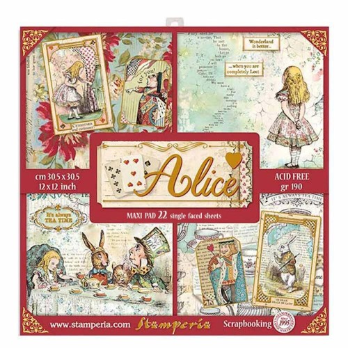 Blok papierów scrapbookingowych Stamperia Alice Gold 30x30cm