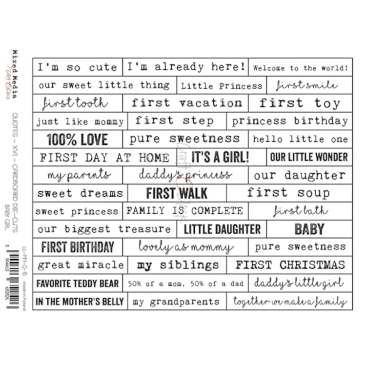 Napisy tekturki Die Cuts Witaj Dziewczynko – Angielskie