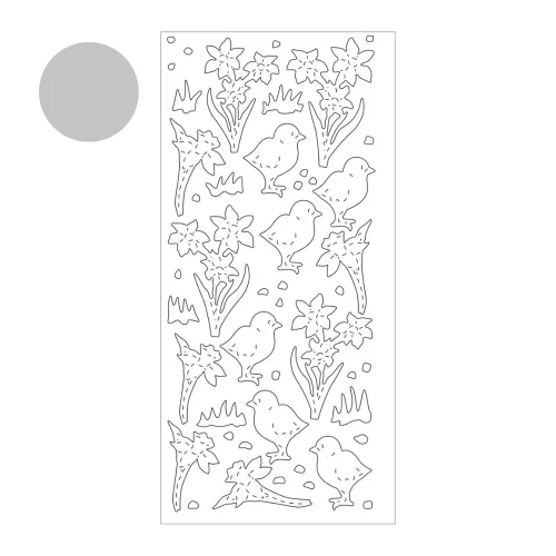 Naklejka ażurowa Kurczaczki z Żonkilami Srebrna