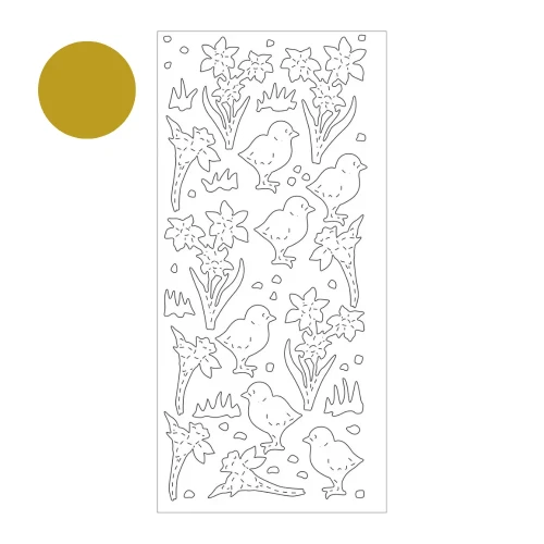 Naklejka ażurowa Kurczaczki z Żonkilami Złota