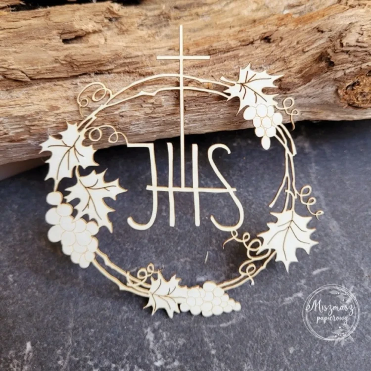 Wianuszek IHS z winogronami - tekturka ozdobna