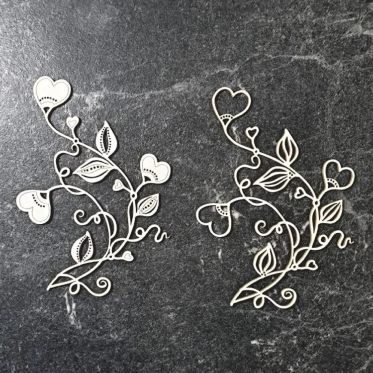 Gałązki z serduszkami i listkami - tekturka ozdobna