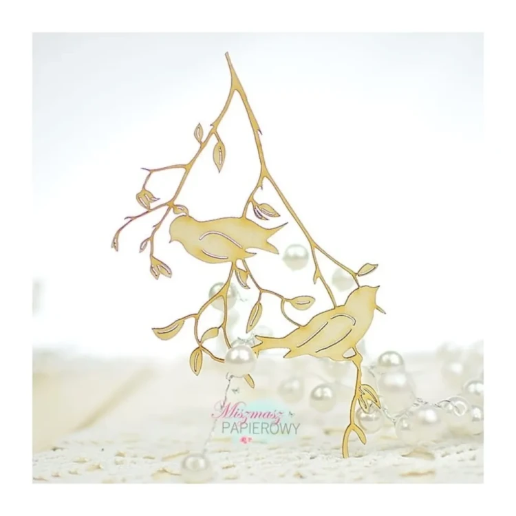 Wiosenna gałązka z ptaszkami - tekturka ozdobna