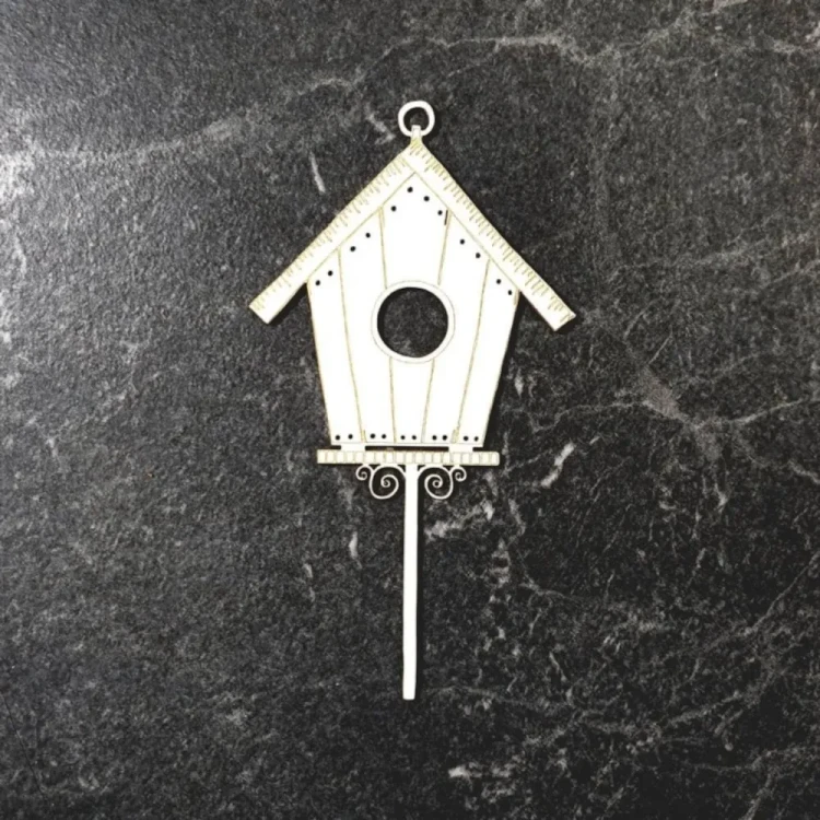 Budka dla ptaków z nóżką - tekturka ozdobna