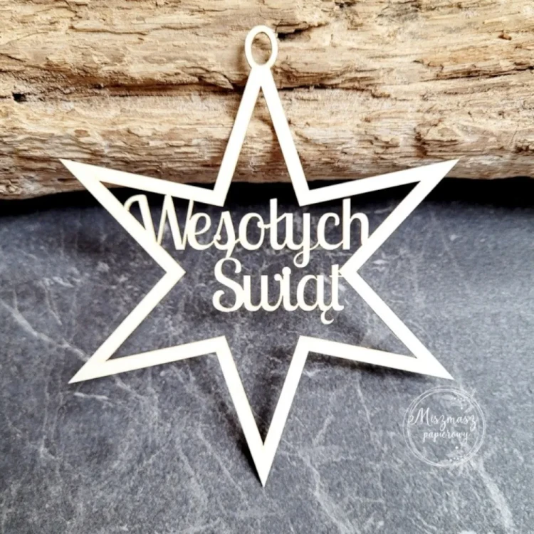 Tekturka Gwiazdka z Napisem Wesołych Świąt