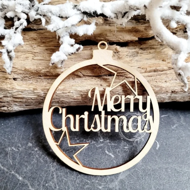 Bombka ze Sklejki z Napisem Merry Christmas