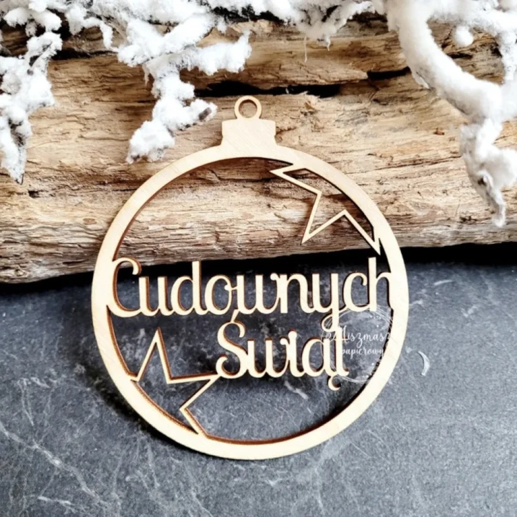 Bombka ze Sklejki z Napisem Cudownych Świąt