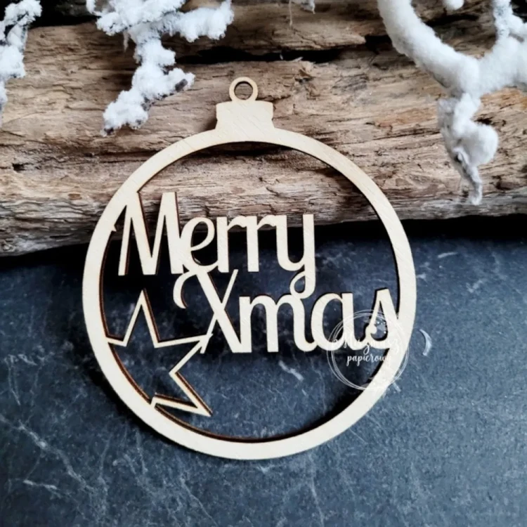 Bombka ze Sklejki z Napisem Merry Xmas