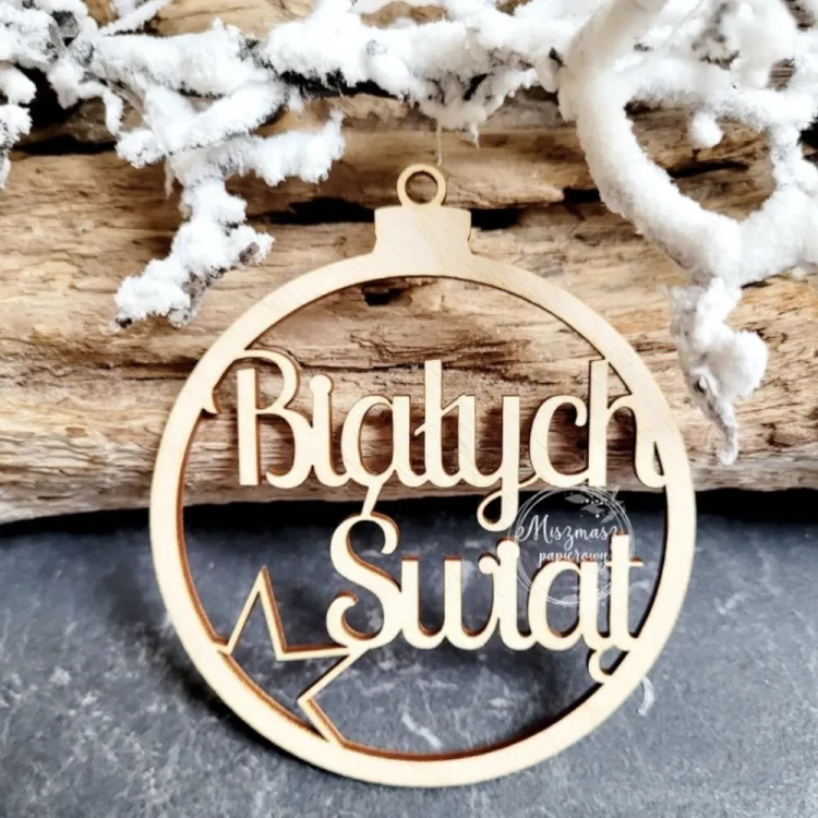 Bombka ze Sklejki z Napisem Białych Świąt