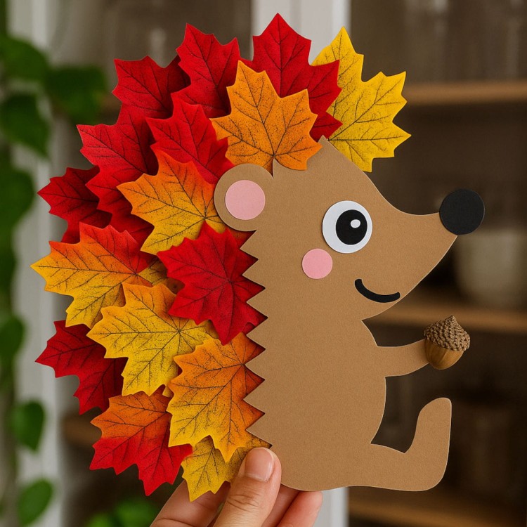 Jeżyk ozdobiony jesiennymi liśćmi