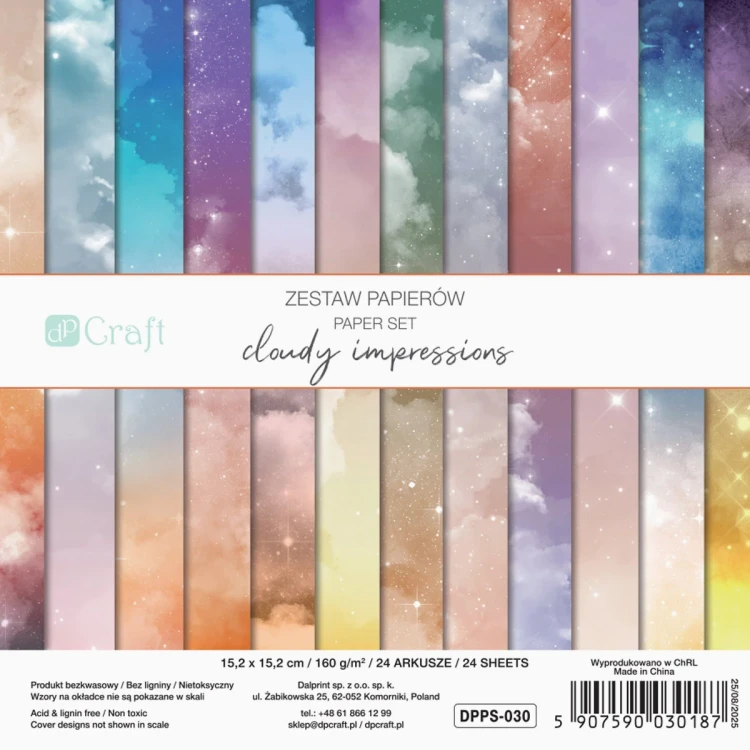 Zestaw papierów Cloudy Impressions 15,2x15,2 cm 24 arkuszy