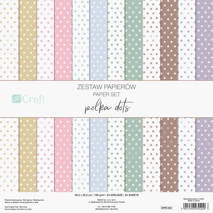 Zestaw papierów Polka Dots 30,5x30,5 cm 24 arkuszy
