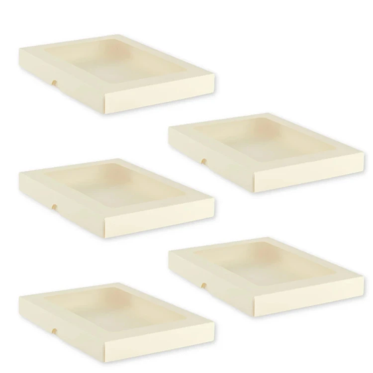 Pudełko z okienkiem A5 Kremowe niskie 15,8 x 22 cm Rzeczy z Papieru 5 sztuk