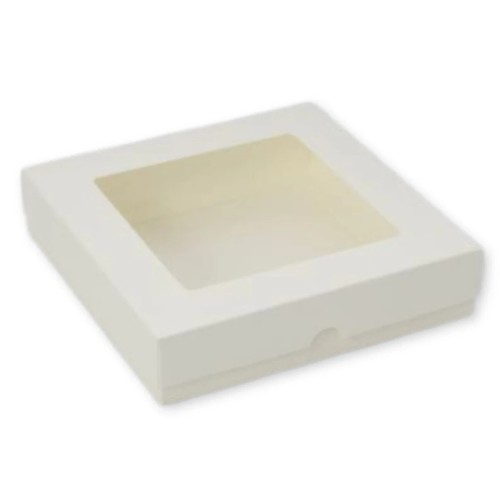 Pudełko kwadratowe Kremowe z okienkiem niskie 15 x 15 cm Rzeczy z Papieru