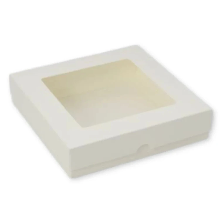 Pudełko kwadratowe Kremowe z okienkiem niskie 15 x 15 cm Rzeczy z Papieru