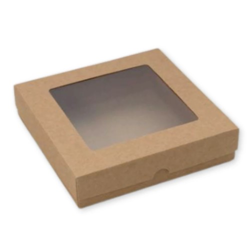 Pudełko kwadratowe Kraft z okienkiem niskie 15 x 15 cm Rzeczy z Papieru