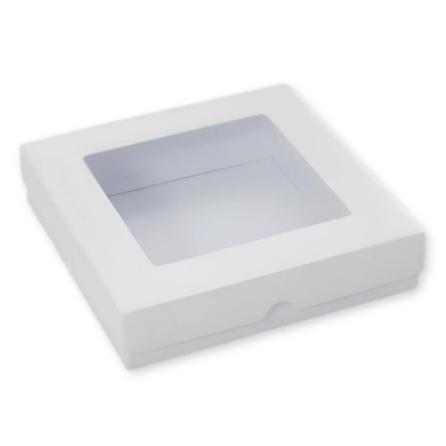 Pudełko kwadratowe Białe z okienkiem niskie 15 x 15 cm Rzeczy z Papieru