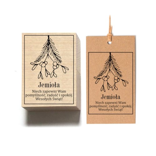 Stempel drewniany Gałązka Jemioły + Życzenia 5 x 7 cm