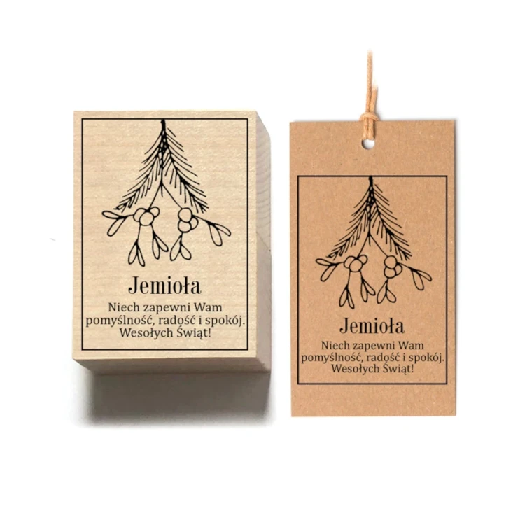 Stempel drewniany Gałązka Jemioły + Życzenia 5 x 7 cm