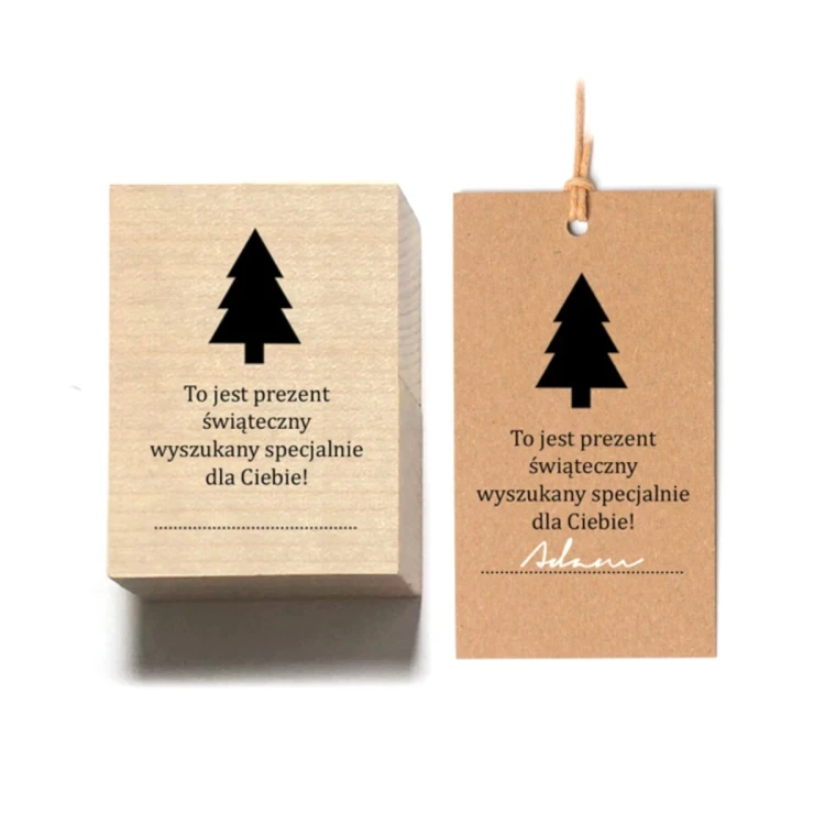 Stempel drewniany Choinka + Życzenia