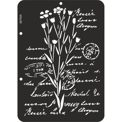 Szablon plastikowy ScrapEgo kwiaty i pismo vintage 15 x 21 cm SETR35