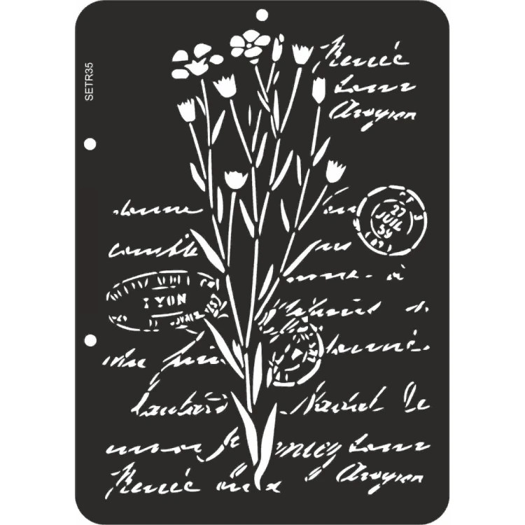 Szablon plastikowy ScrapEgo kwiaty i pismo vintage 15 x 21 cm SETR35