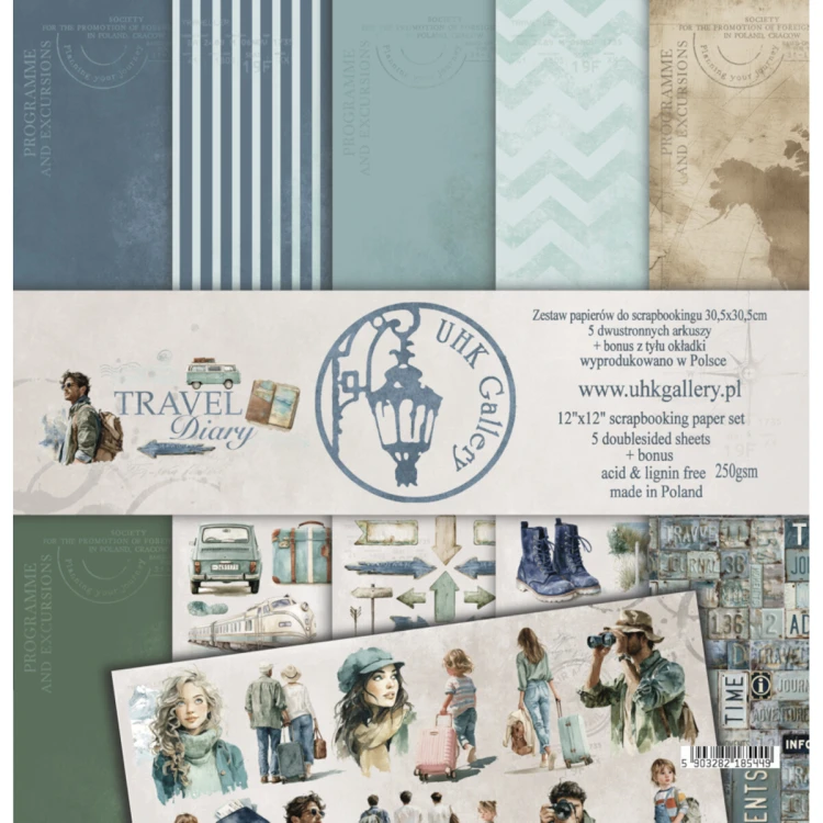 Zestaw papierów scrapbookingowych Travel Diary UHK Gallery 30 x 30 cm