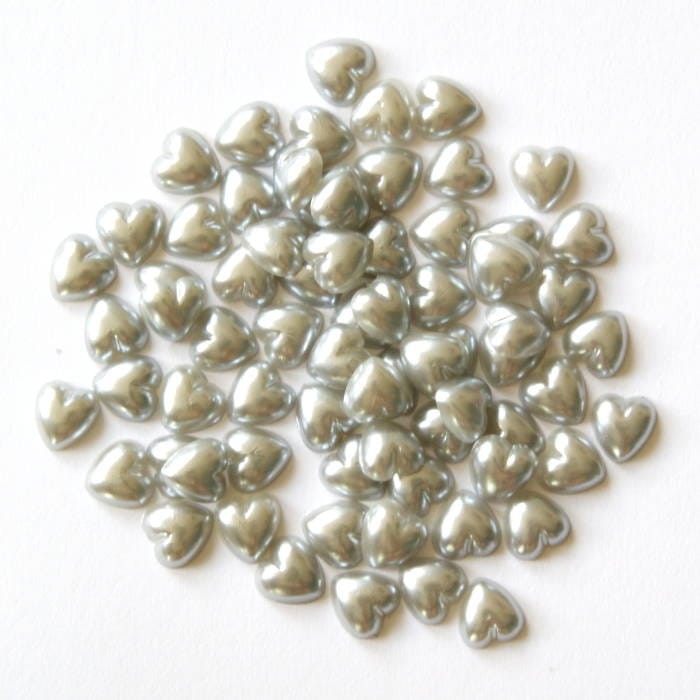 Półperełki serduszka 8mm ok. 70szt. SREBRNE