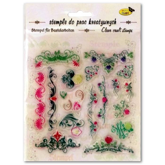 Stemple silikonowe KWIATOWE DEKORY 17 sztuk